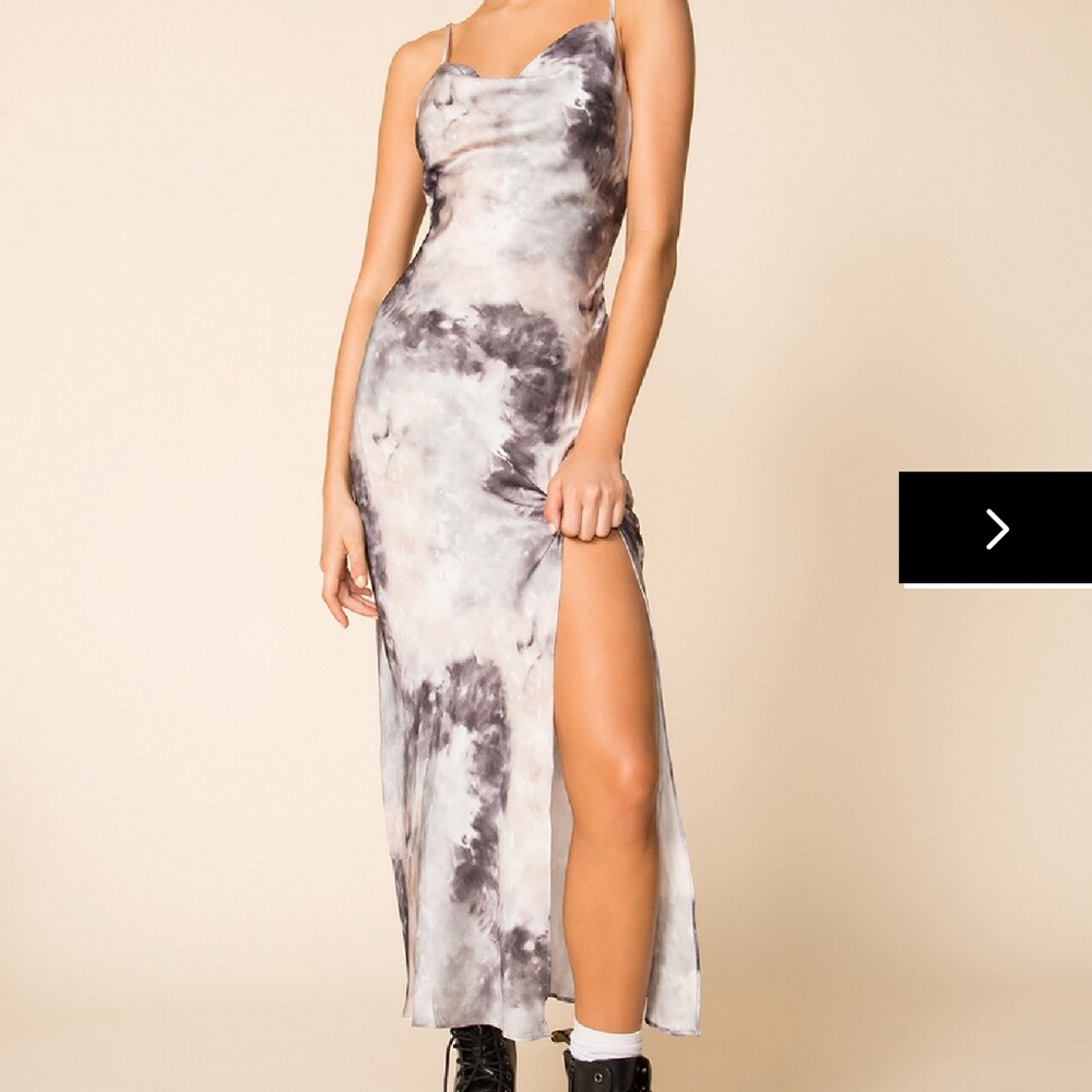 Super down silk slit maxi dress